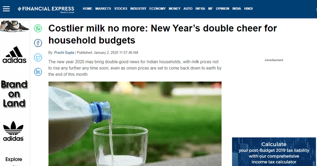 Financial Express- Costlier milk no more: New Year’s double cheer for household budgets - Aadvik Foods