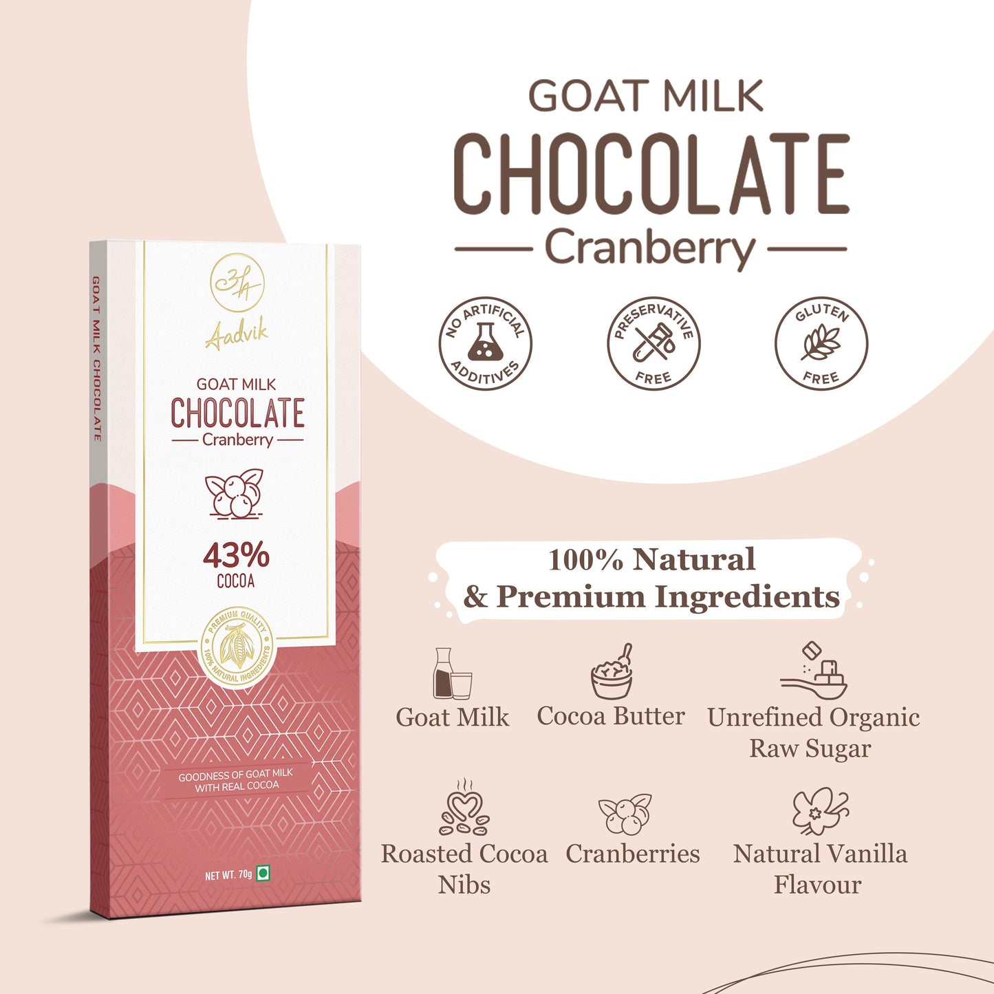 Goat Milk Chocolate | A Shark Tank Product | Cranberry | 70g - Aadvik Foods