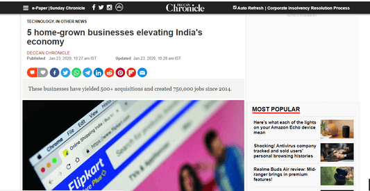 Deccan Chronicle- 5 home-grown businesses elevating India's economy? - Aadvik Foods