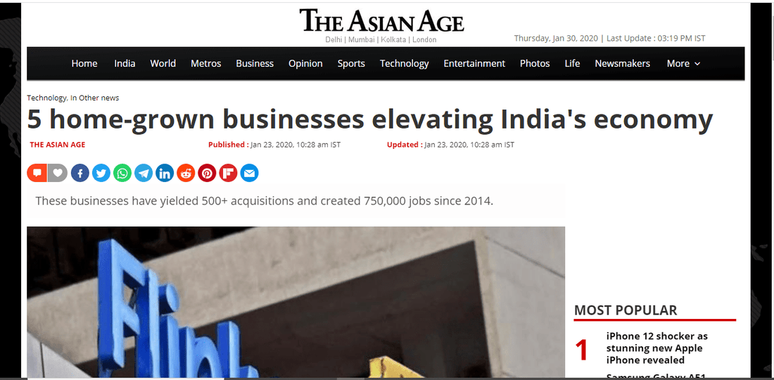 The Asian Age- 5 home-grown businesses elevating India's economy? - Aadvik Foods