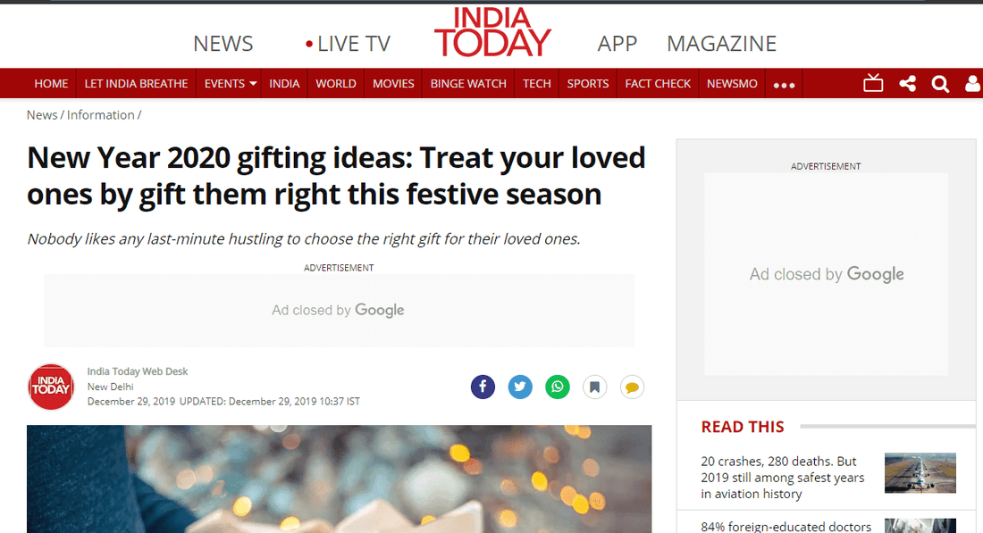 India Today- New Year 2020 gifting ideas: Treat your loved ones by gift them right this festive season. - Aadvik Foods