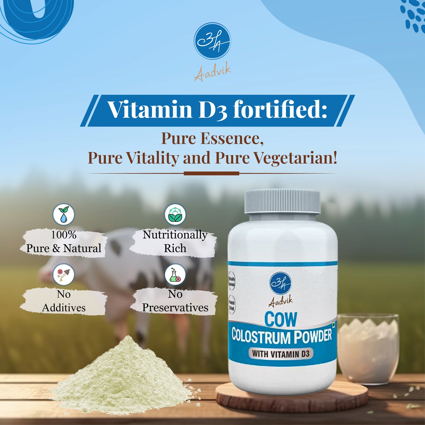Cow Colostrum Powder now with Vitamin D3 (600 IU per serving) | 100g