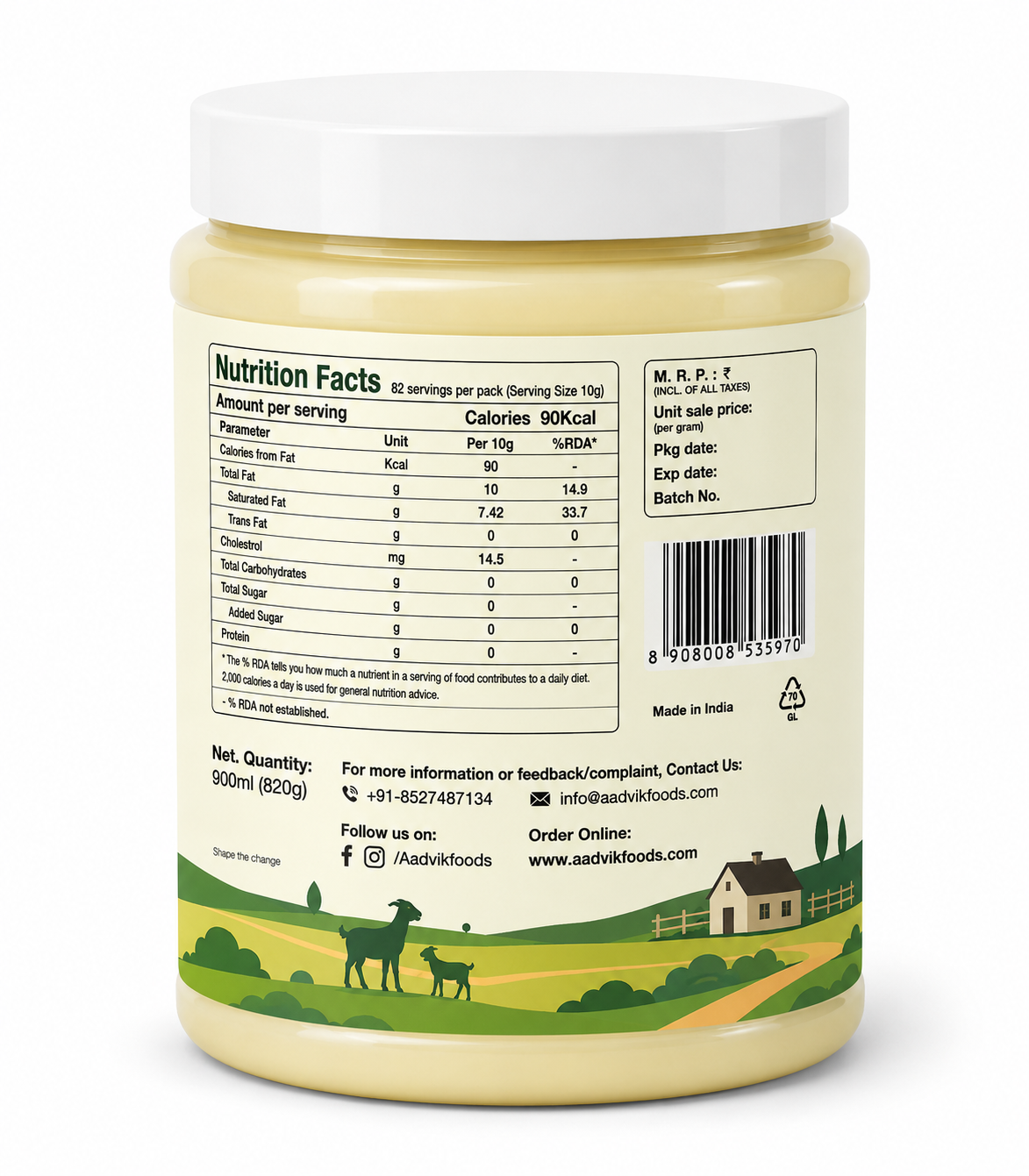 A2 Goat Milk Ghee Pure and Natural 900ml