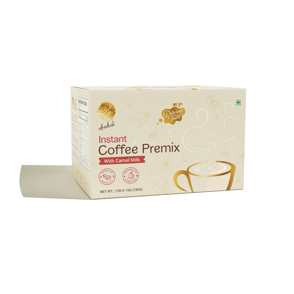Aadvik Coffee Premix | Nutrient Rich Instant Coffee Infusion with Camel Milk 15g x 12 Sachets 180g
