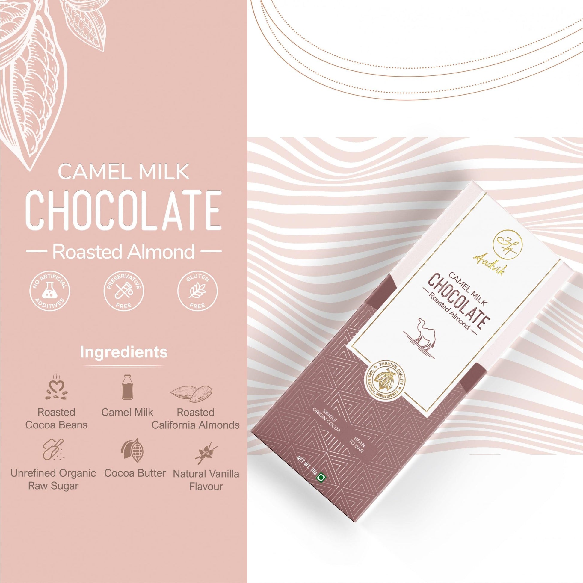 Camel Milk Chocolate । A Shark Tank Product | Roasted Almond । 70g - Aadvik Foods