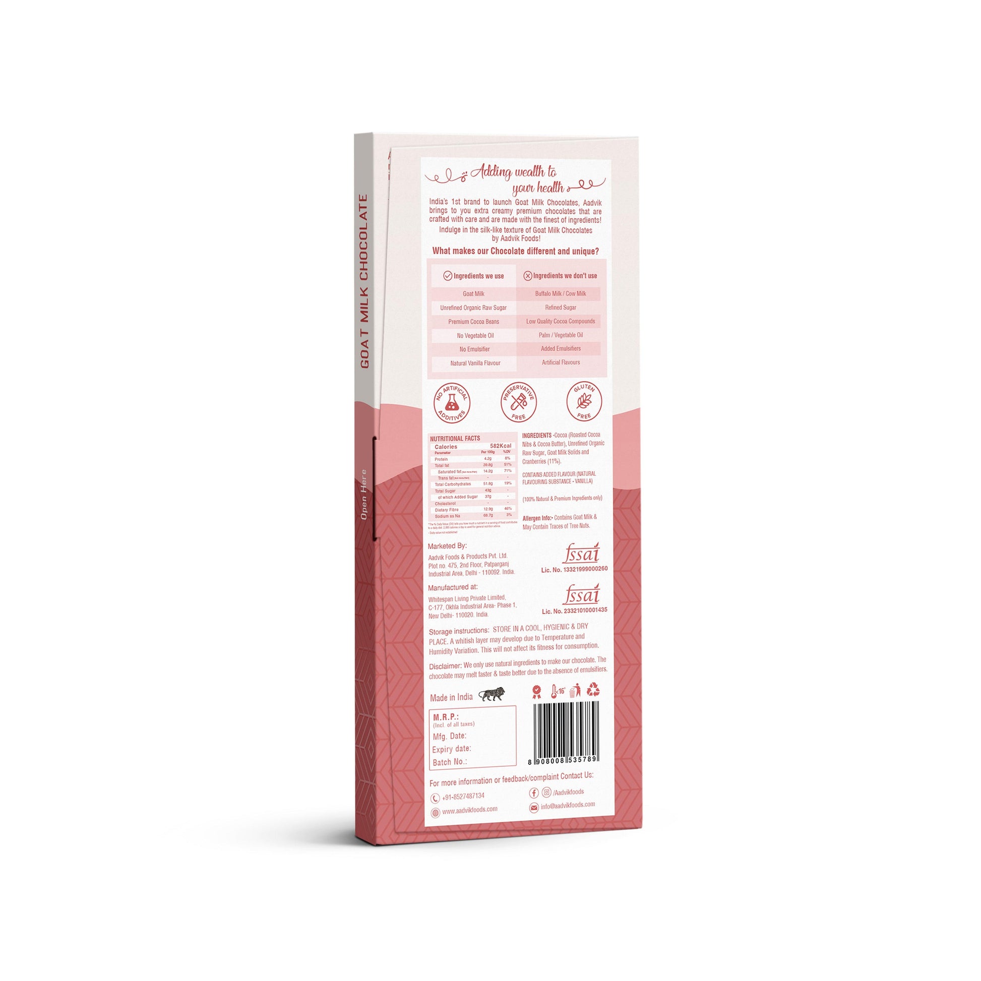 Cranberry-infused goat milk chocolate

