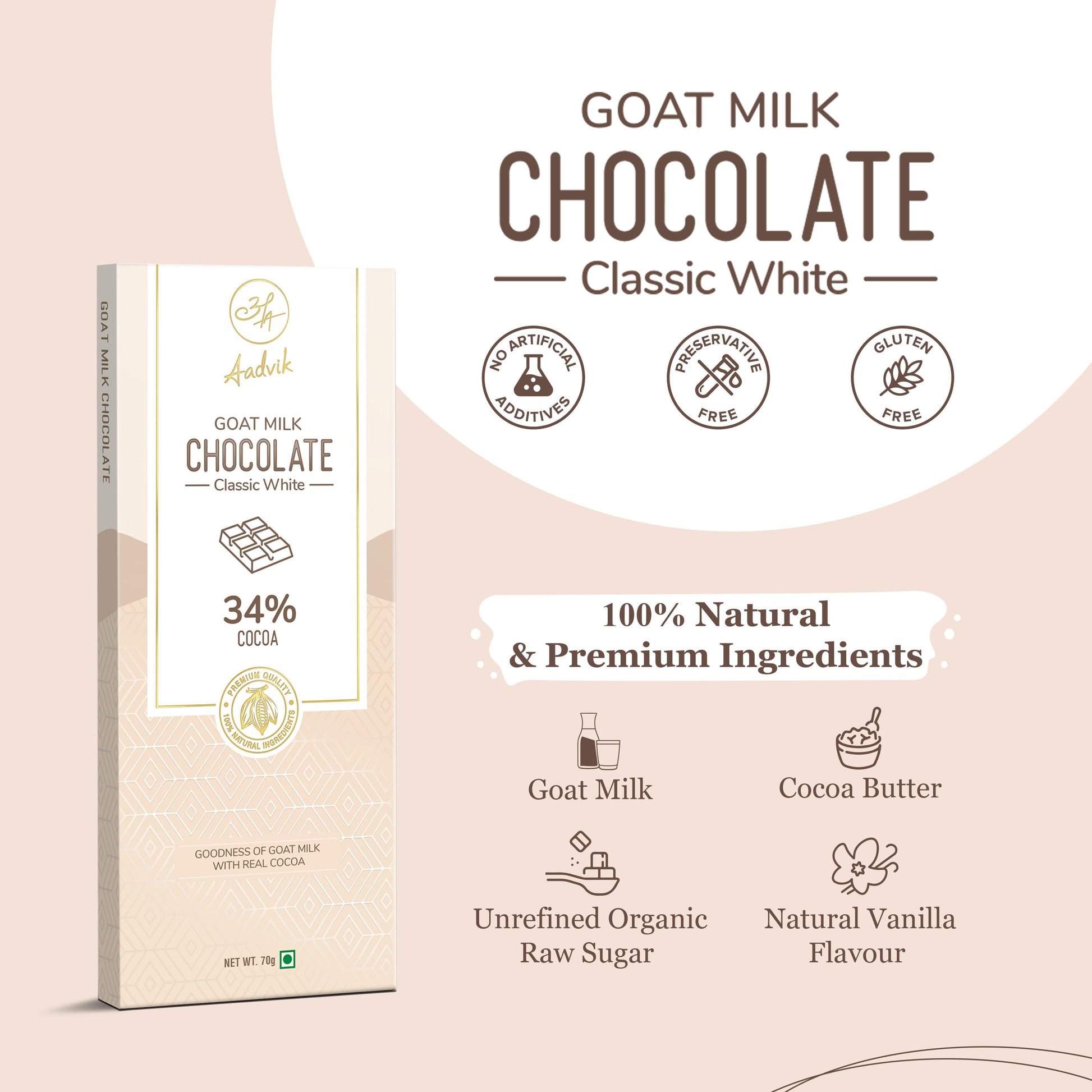 Goat Milk Chocolate | A Shark Tank Product | Classic White | 70g - Aadvik Foods