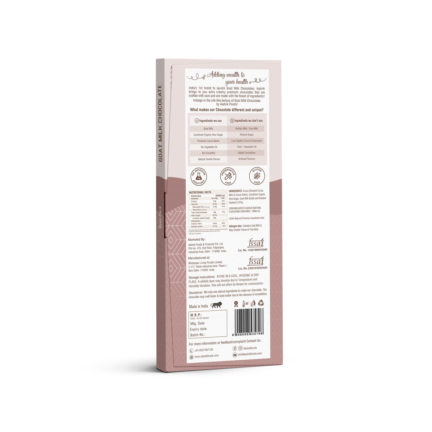 Roasted hazelnut goat milk chocolate bar
